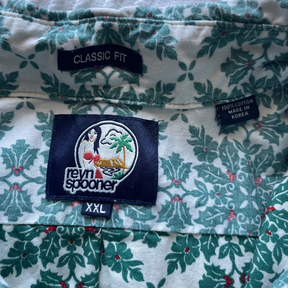 Reyn Spooner Men's XXL Button Down Shirt Cotton Hawaiian Aloha Green Holly Red - Picture 3 of 10